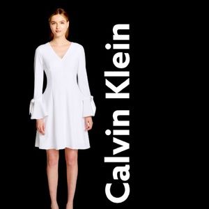 Calvin Klein dress gown wedding cocktail white midi fashion